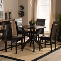 Baxton Studio Ancel-Dark Brown-5PC Dining Set Ancel Modern and Contemporary Dark Brown Faux Leather Upholstered and Dark Brown Finished Wood 5-Piece Dining Set